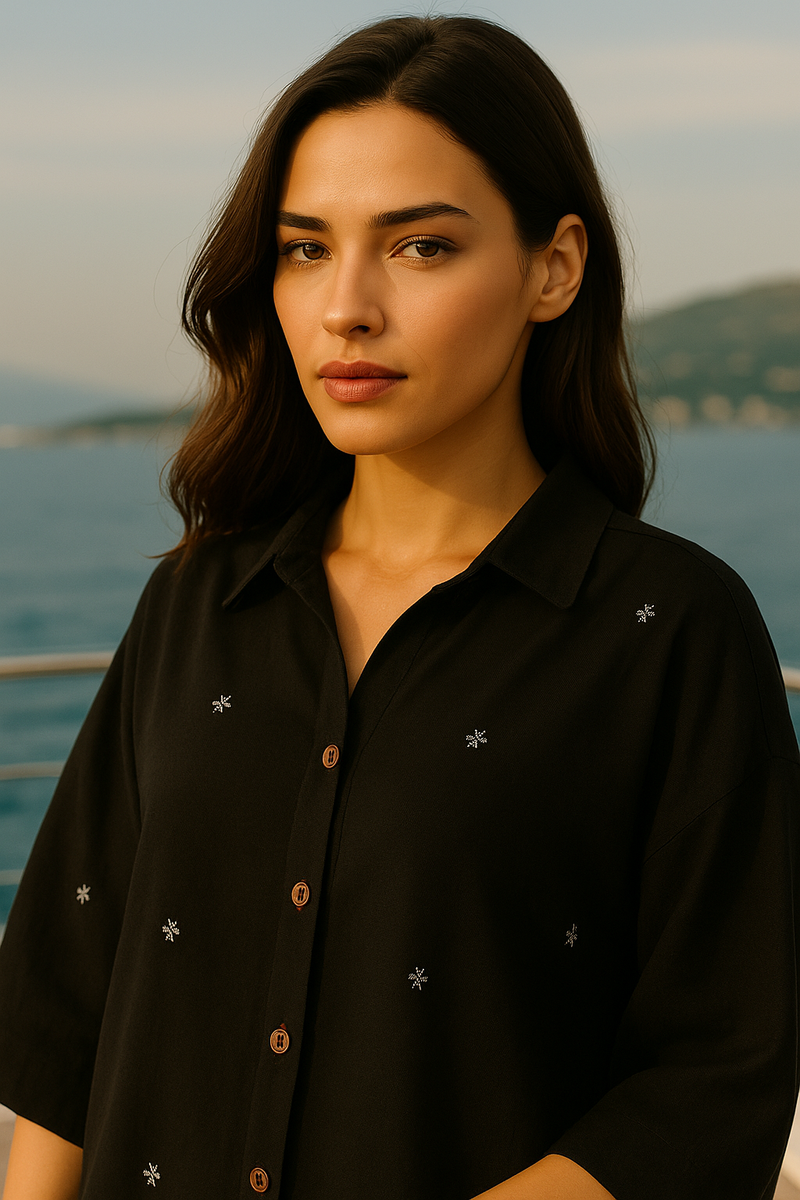 Bia Dolman Sleeves Shirt cotton by Moborr in black color for women Worldwide