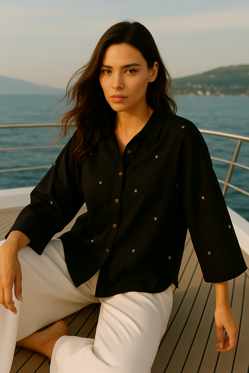 Bia Dolman Sleeves Shirt cotton by Moborr in black color for women Worldwide