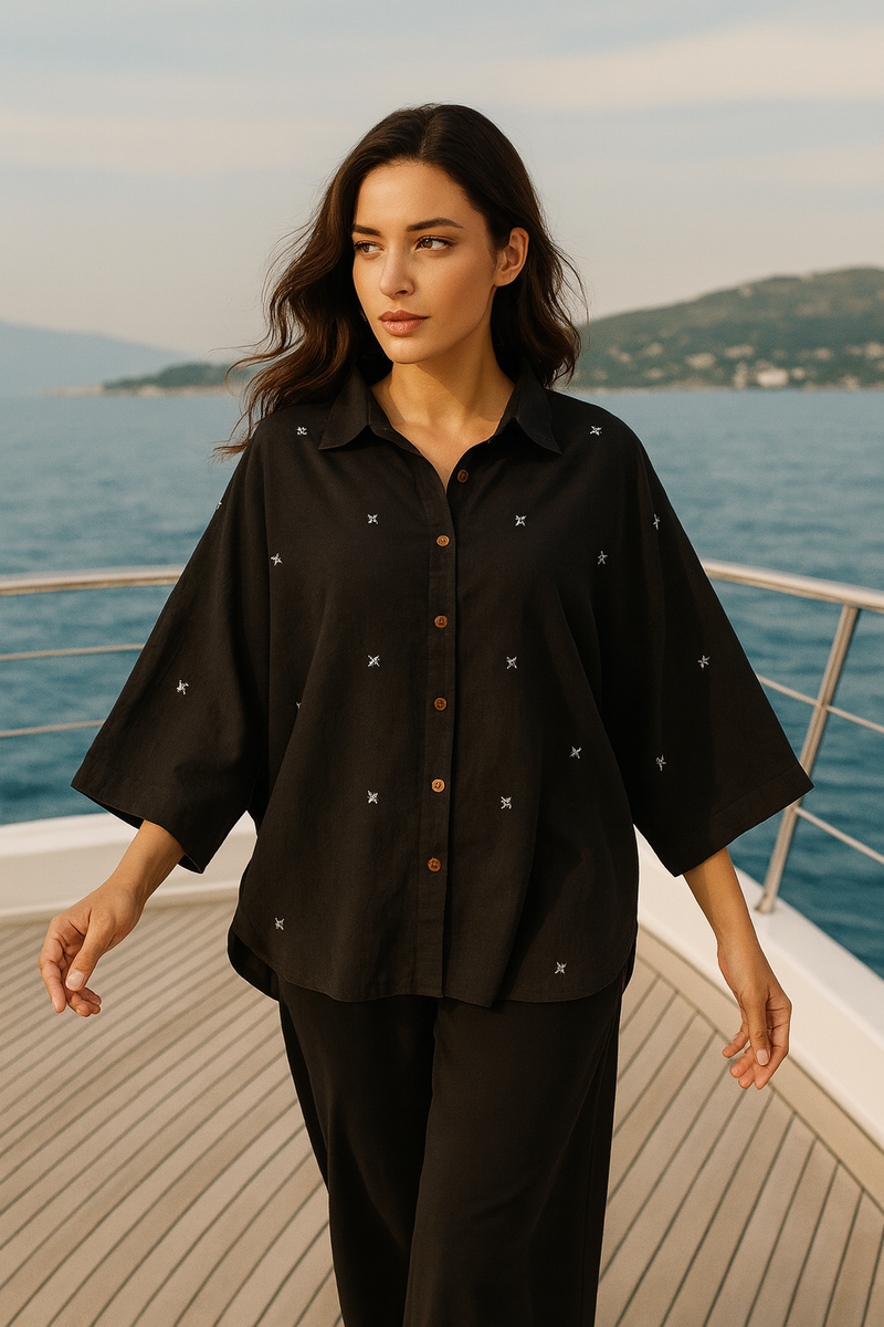 Bia Dolman Sleeves Shirt cotton by Moborr in black color for women Worldwide