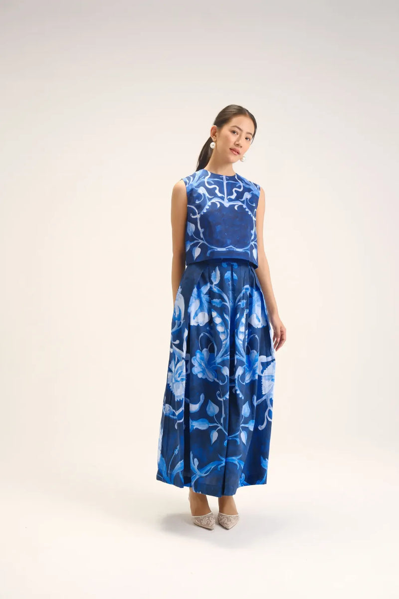 Bilberry Top & Skirt Set cotton satin co-ord set by YAM in blue for women Worldwide