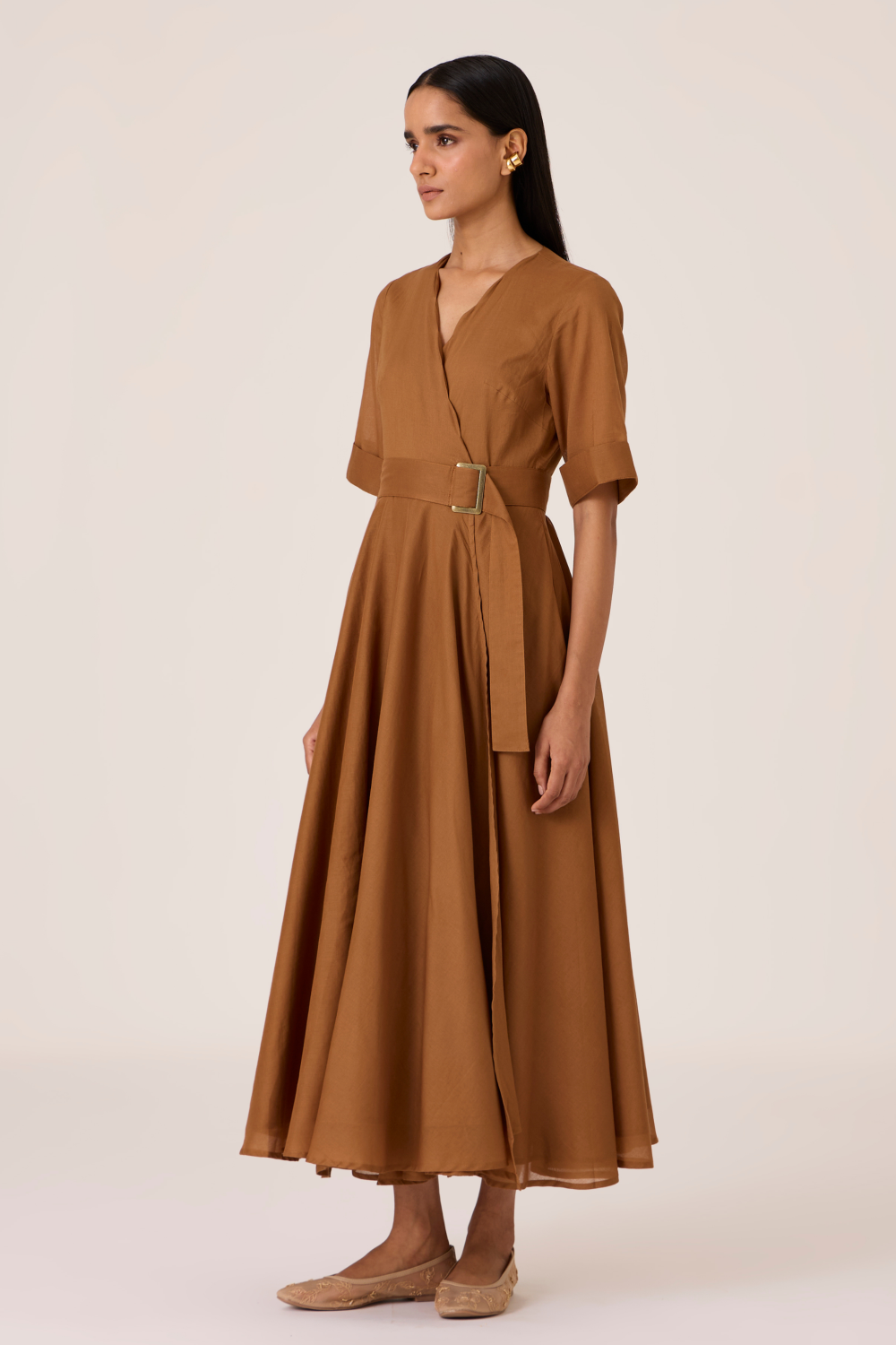 Bilel Brown Maxi Wrap Dress