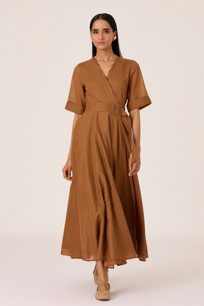 Bilel Brown Maxi Wrap Dress