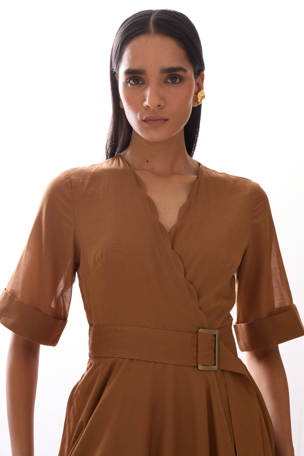 Bilel Brown Maxi Wrap Dress