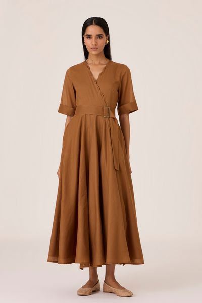 Bilel Brown Maxi Wrap Dress