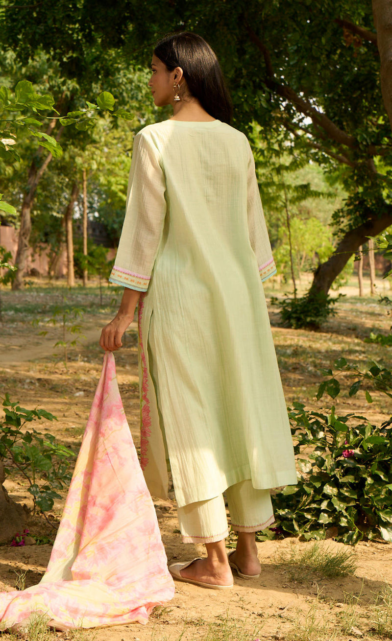 Bulbul Kurta Set-Light Green silk by Priti Prashant in green color for women Worldwide
