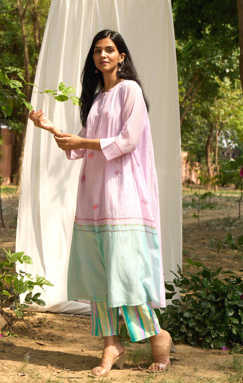 Saaras Kurta Set-Lilac silk by Priti Prashant for women Worldwide