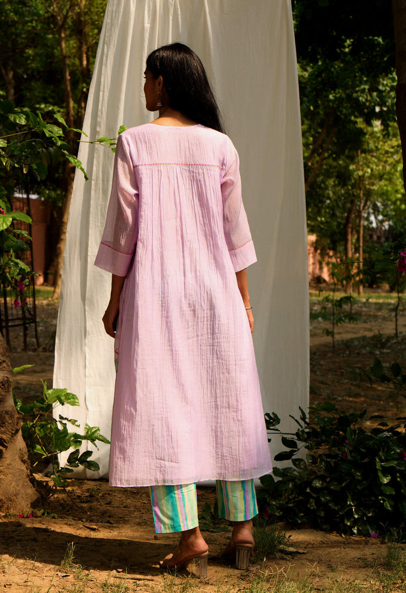Saaras Kurta Set-Lilac silk by Priti Prashant for women Worldwide