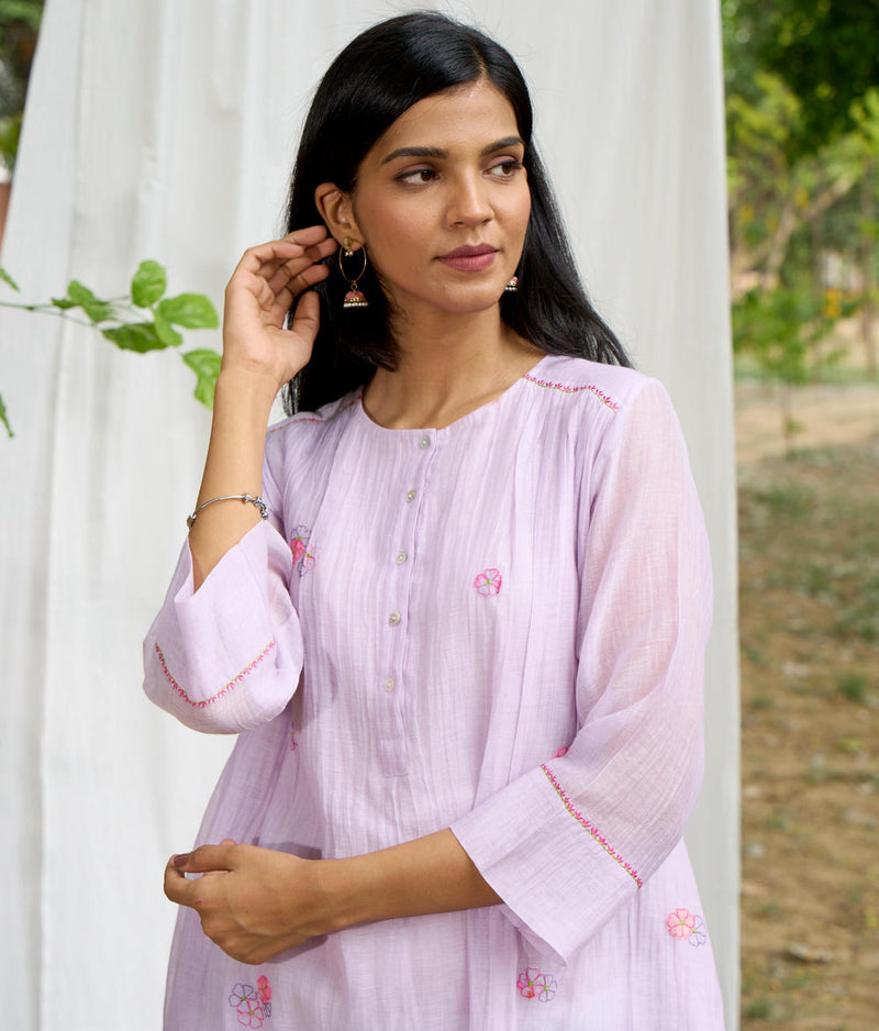 Saaras Kurta Set-Lilac silk by Priti Prashant for women Worldwide