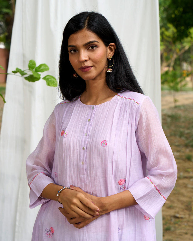 Saaras Kurta Set-Lilac silk by Priti Prashant for women Worldwide