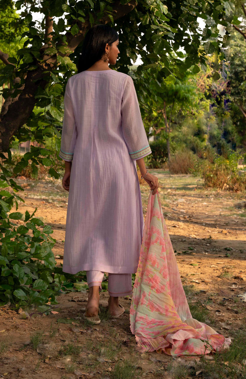 Papiha Kurta Set-lilac silk by Priti Prashant for women Worldwide