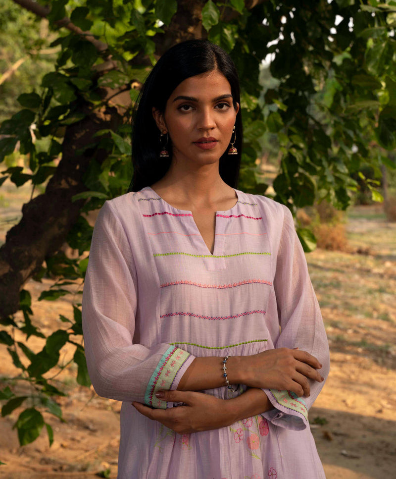 Papiha Kurta Set-lilac silk by Priti Prashant for women Worldwide