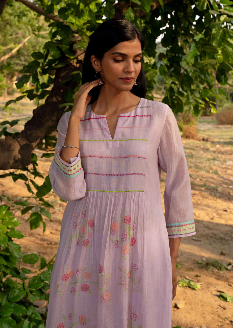Papiha Kurta Set-lilac silk by Priti Prashant for women Worldwide