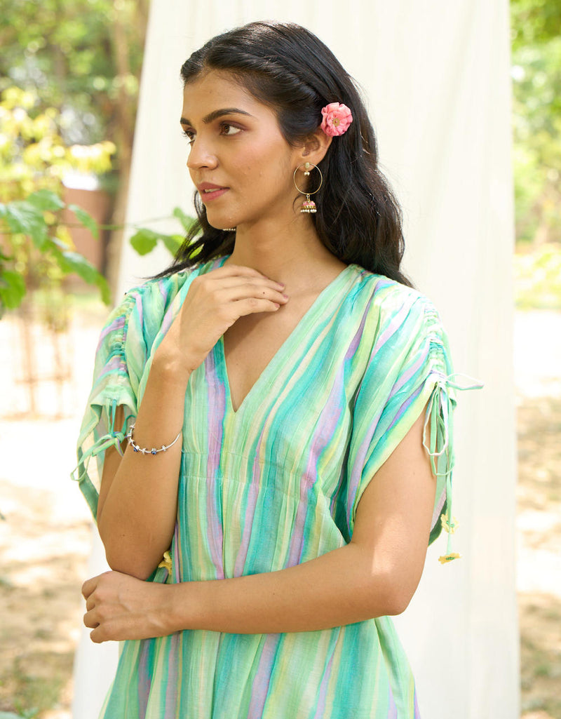 Hummingbird Kurta Set-Turquoise silk by Priti Prashant for women Worldwide