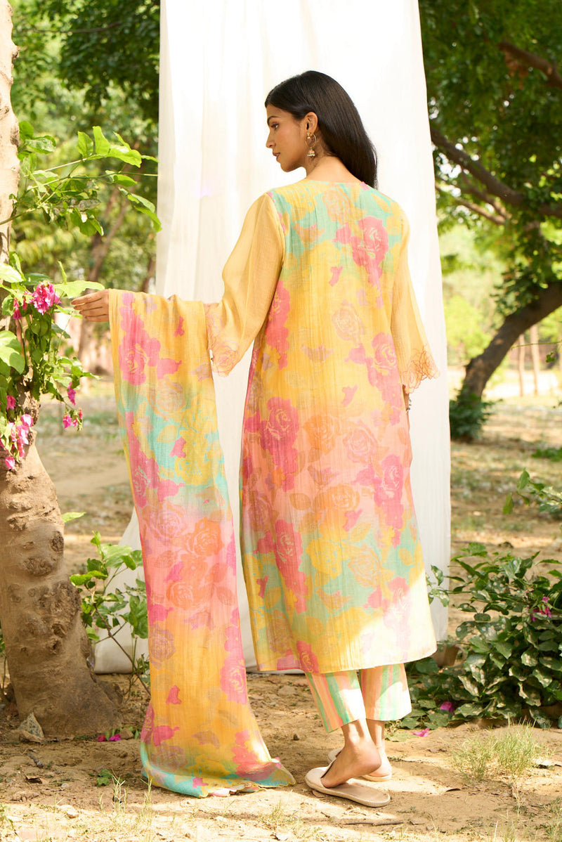 Rajhans Kurta Set silk by Priti Prashant in yellow color for women Worldwide