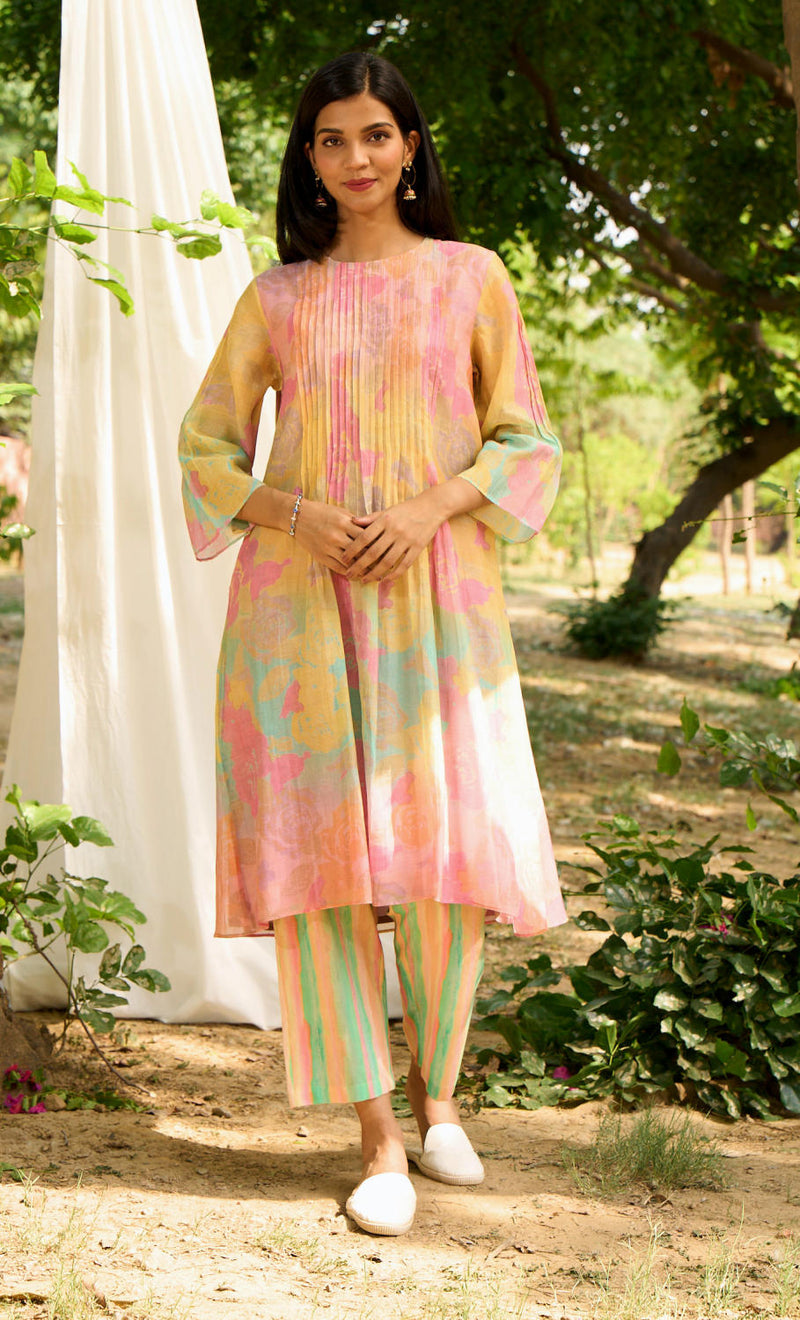 Chakor Kurta Set silk by Priti Prashant in peach color for women Worldwide