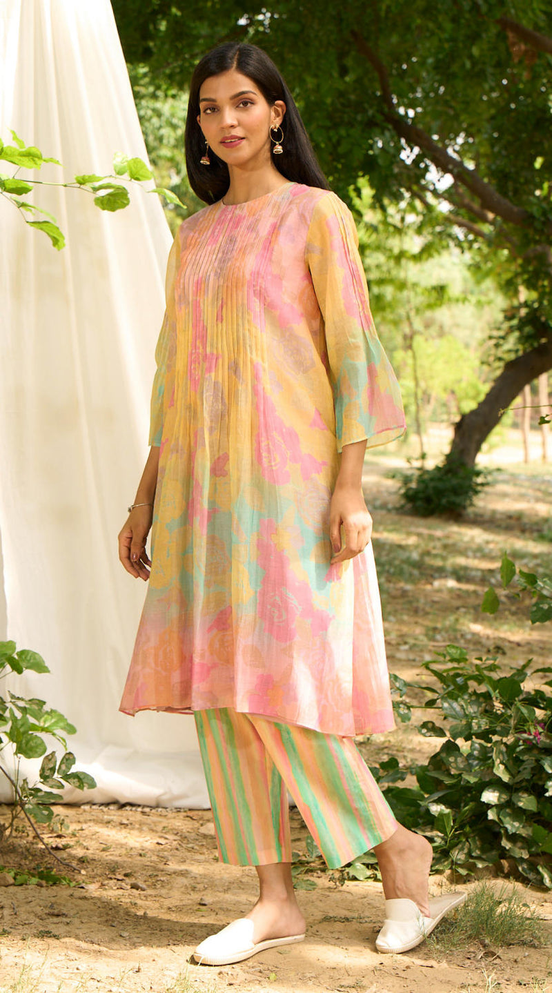 Chakor Kurta Set silk by Priti Prashant in peach color for women Worldwide