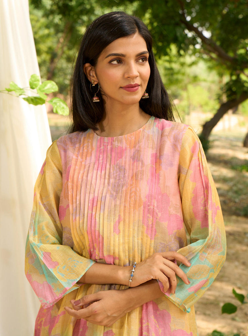 Chakor Kurta Set silk by Priti Prashant in peach color for women Worldwide
