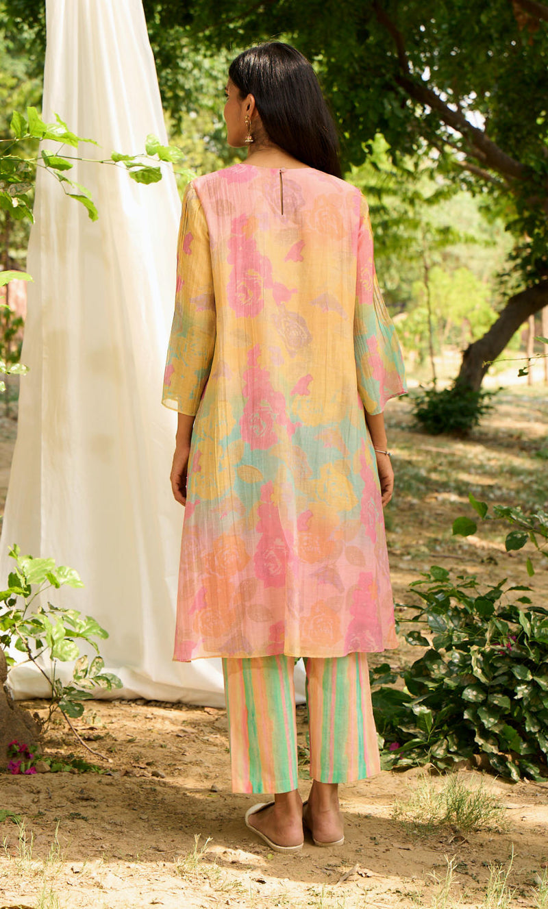 Chakor Kurta Set silk by Priti Prashant in peach color for women Worldwide