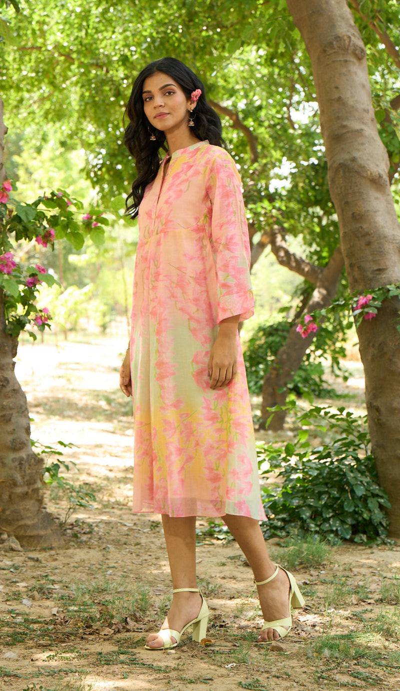 Flamingo Dress silk by Priti Prashant in peach color for women Worldwide