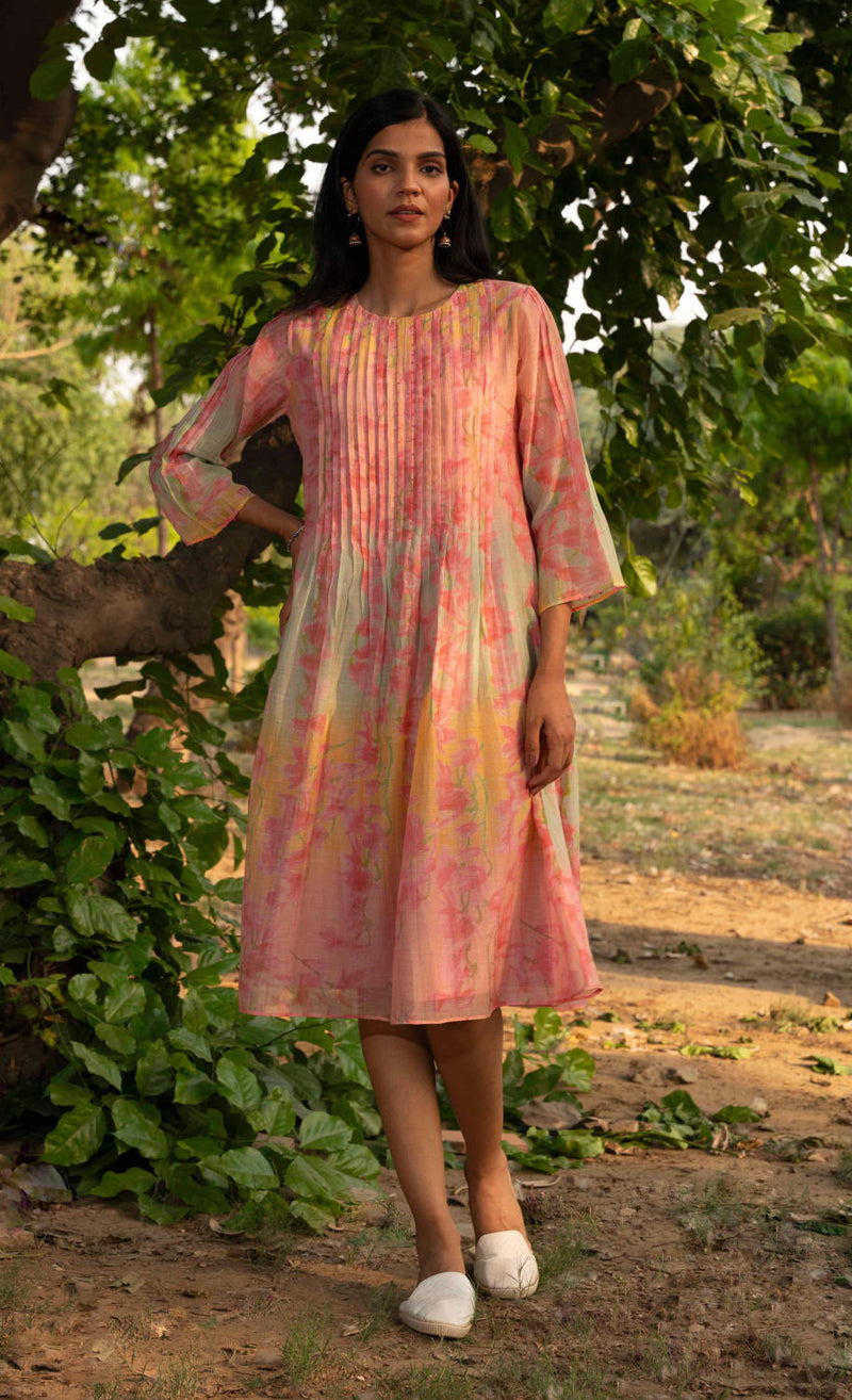 Canary Dress silk by Priti Prashant in peach color for women Worldwide