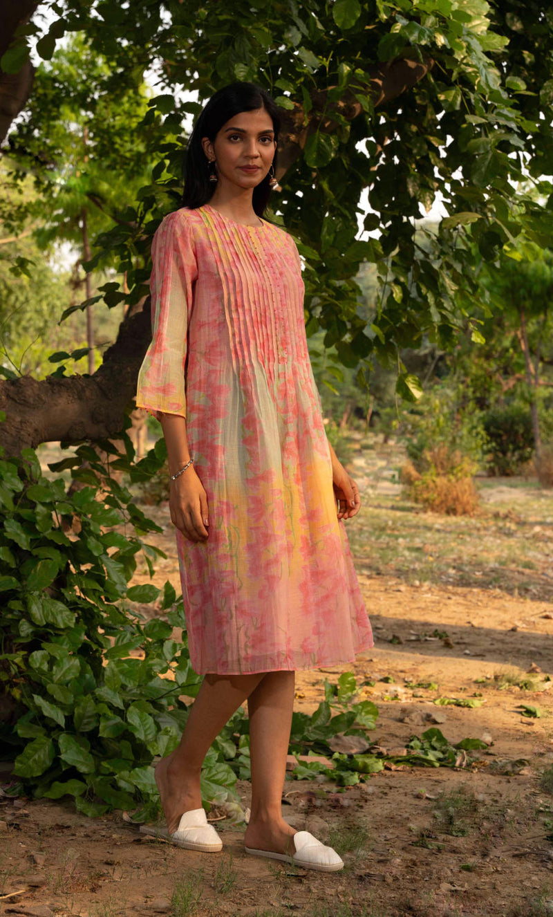Canary Dress silk by Priti Prashant in peach color for women Worldwide