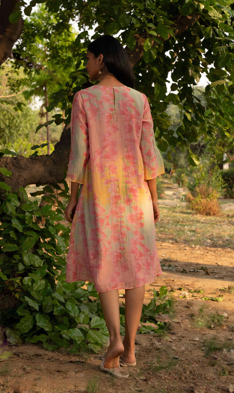 Canary Dress silk by Priti Prashant in peach color for women Worldwide