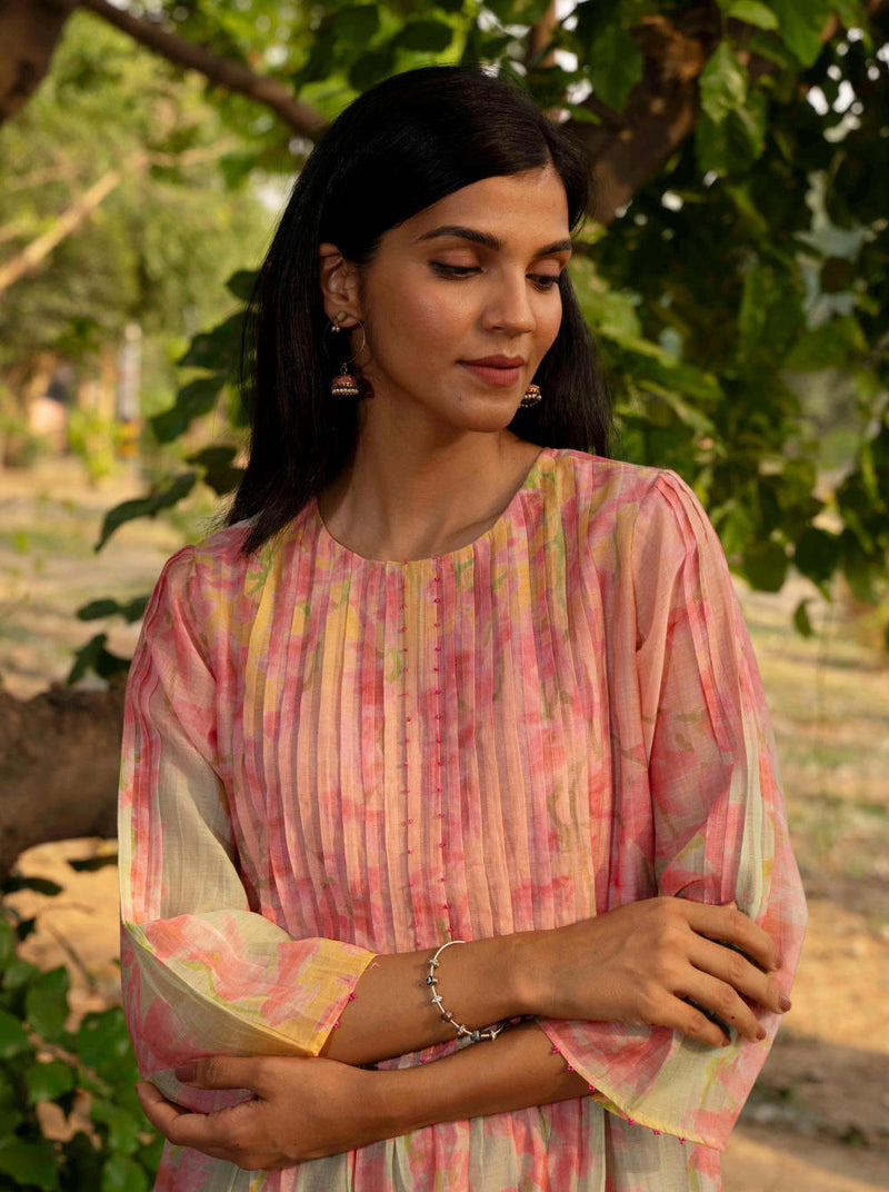 Canary Dress silk by Priti Prashant in peach color for women Worldwide