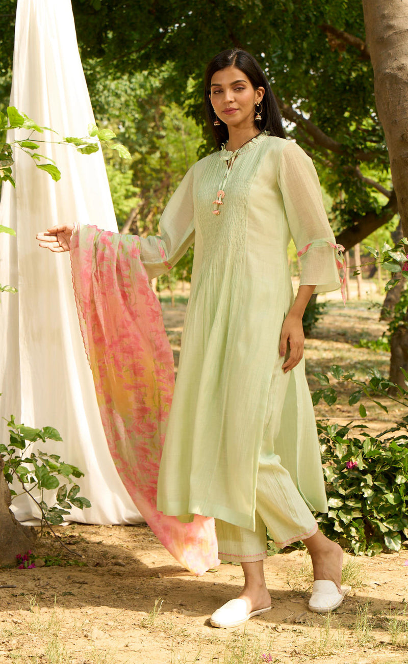 Baya Kurta Set-Light Green silk by Priti Prashant in green color for women Worldwide
