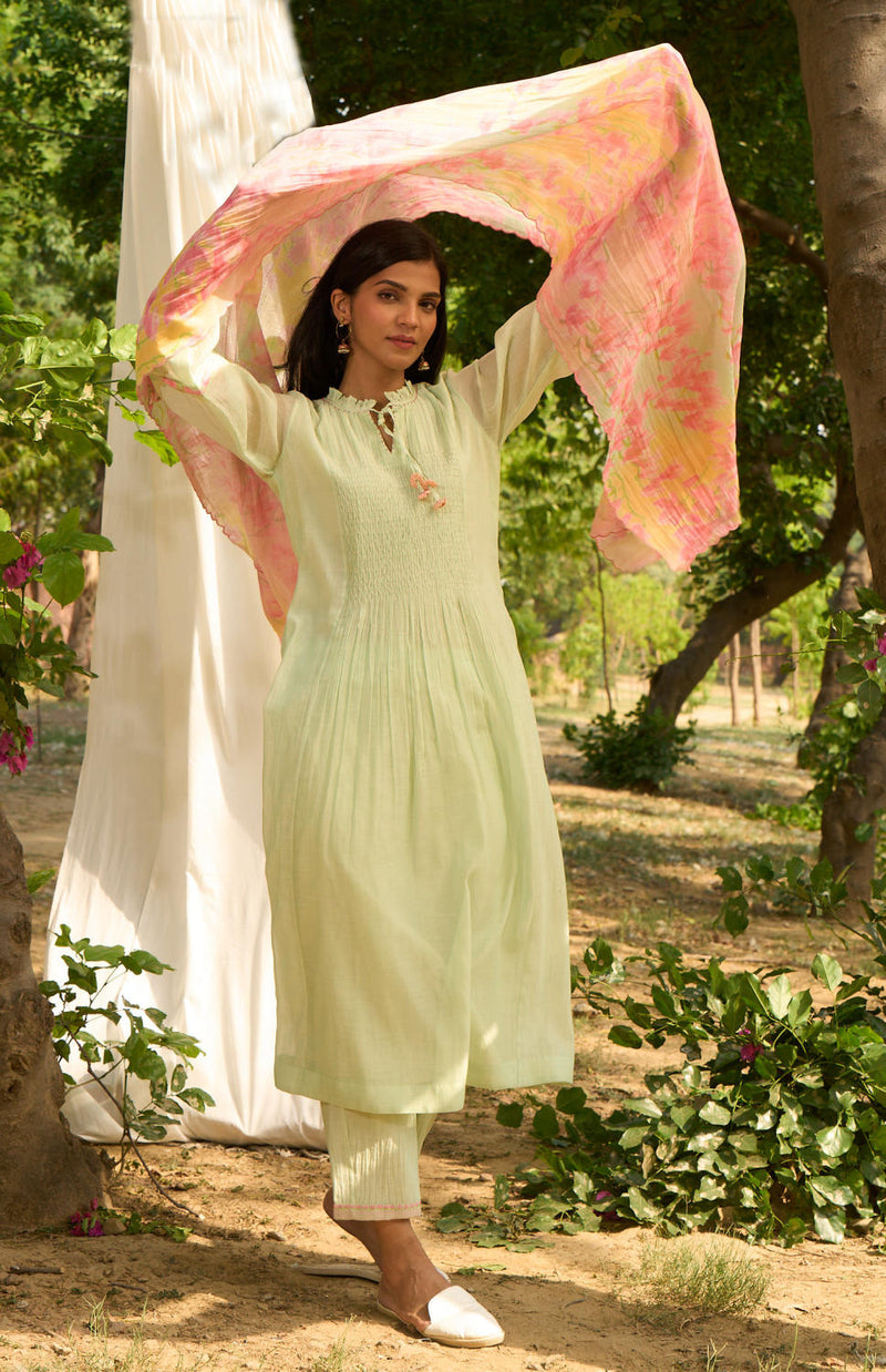 Baya Kurta Set-Light Green silk by Priti Prashant in green color for women Worldwide