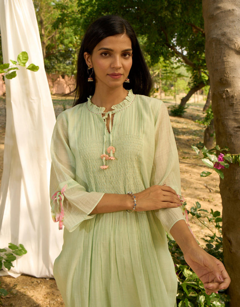 Baya Kurta Set-Light Green silk by Priti Prashant in green color for women Worldwide
