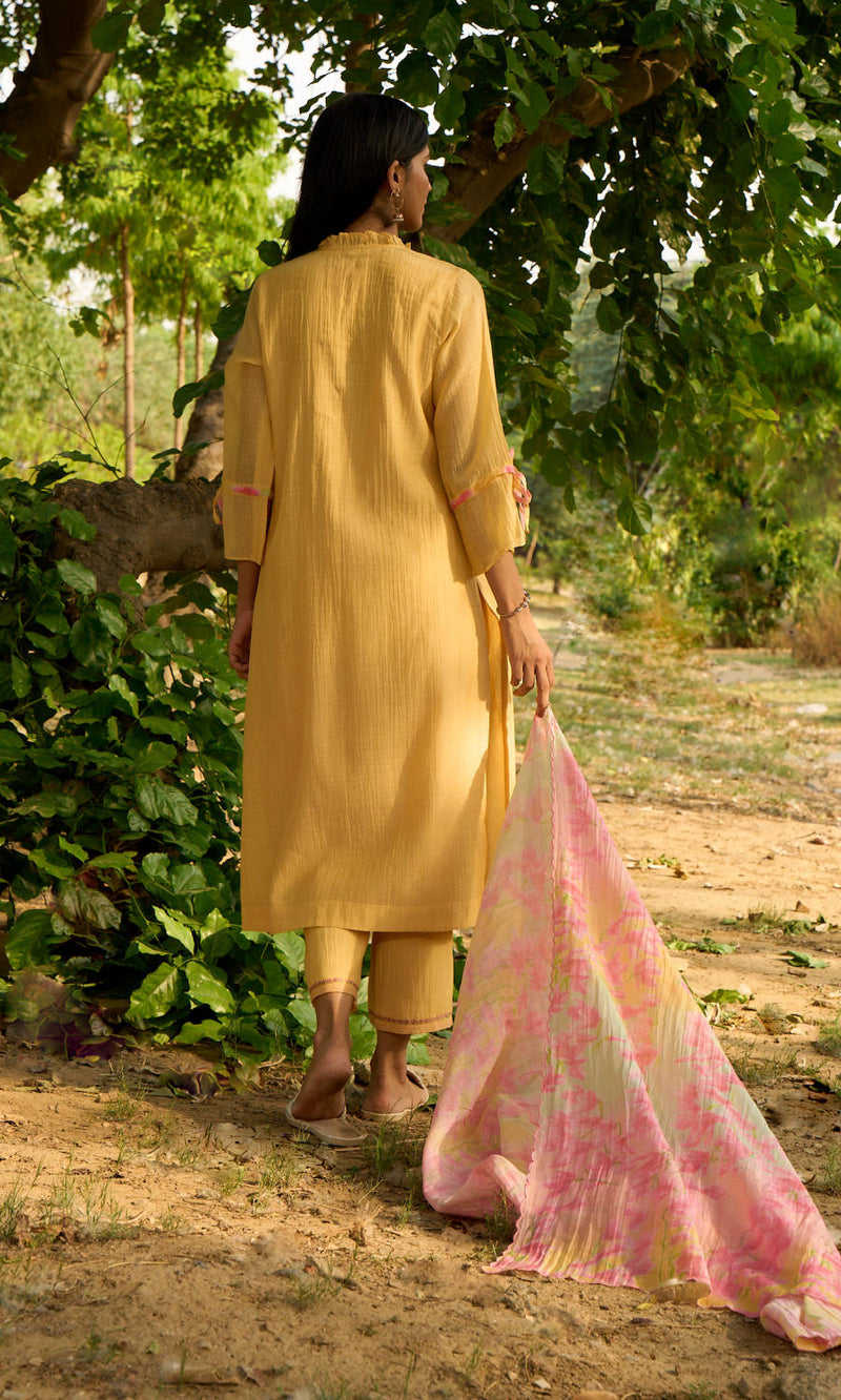 Baya Kurta Set-Yellow silk by Priti Prashant in yellow color for women Worldwide