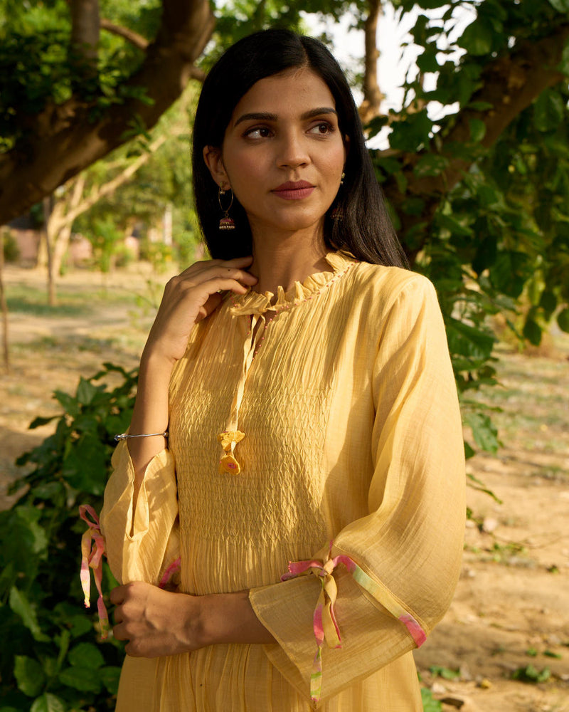 Baya Kurta Set-Yellow silk by Priti Prashant in yellow color for women Worldwide