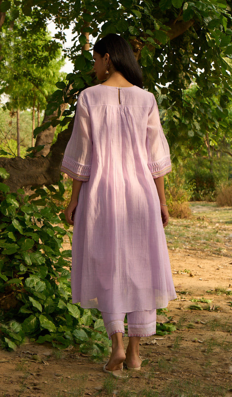 Maina Kurta Set-Lilac silk by Priti Prashant for women Worldwide