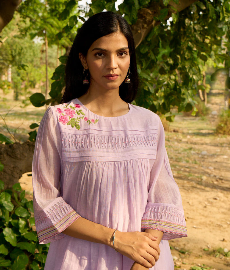Maina-KBD Kurta Set-Lilac silk by Priti Prashant for women Worldwide