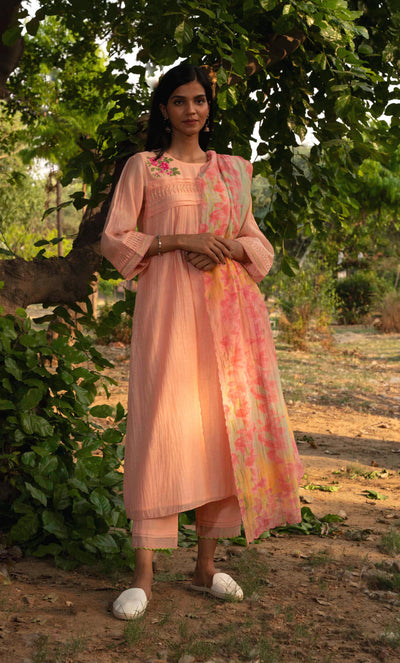 Maina-KBD Kurta Set-Peach