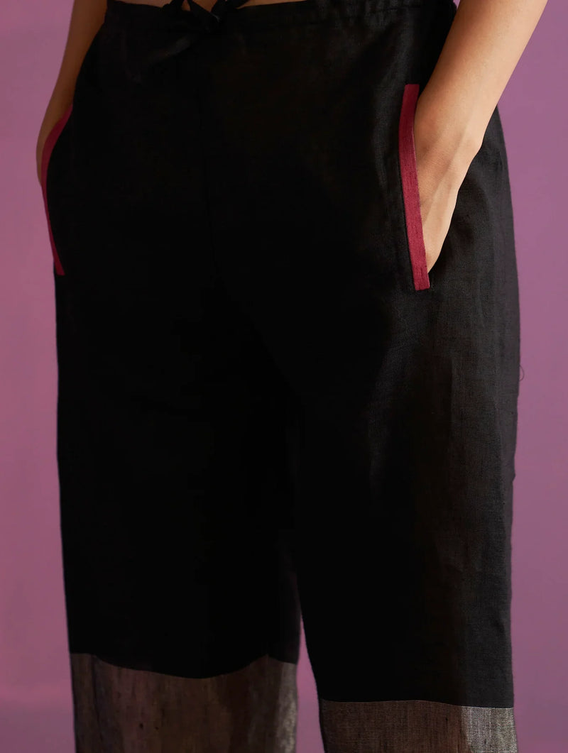 Essa Metallic
 Linen Pant
 - Black linen by Manan in black color for women Worldwide