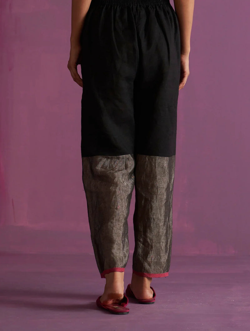 Essa Metallic
 Linen Pant
 - Black linen by Manan in black color for women Worldwide