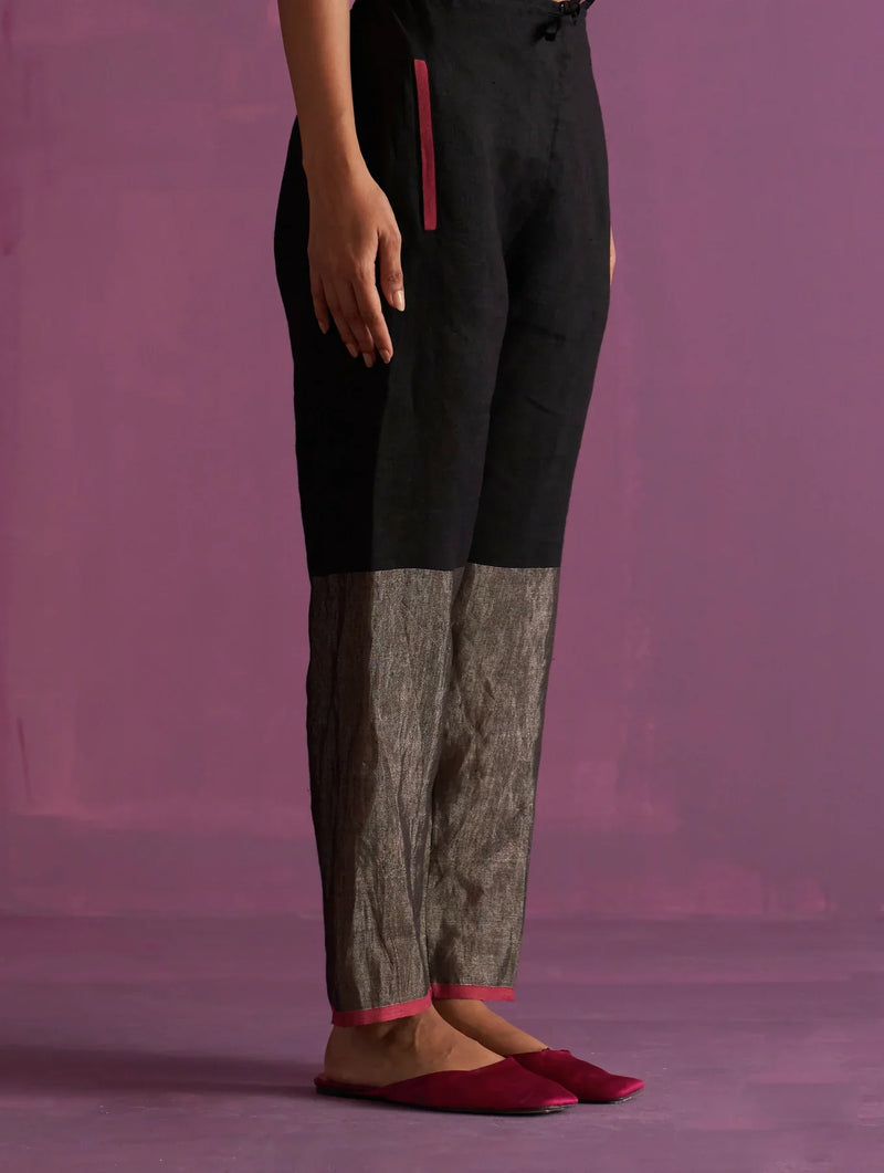 Essa Metallic
 Linen Pant
 - Black linen by Manan in black color for women Worldwide