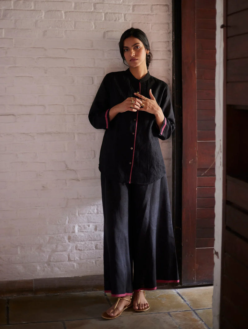Inga Linen Pant - Black linen by Manan in black color for women Worldwide