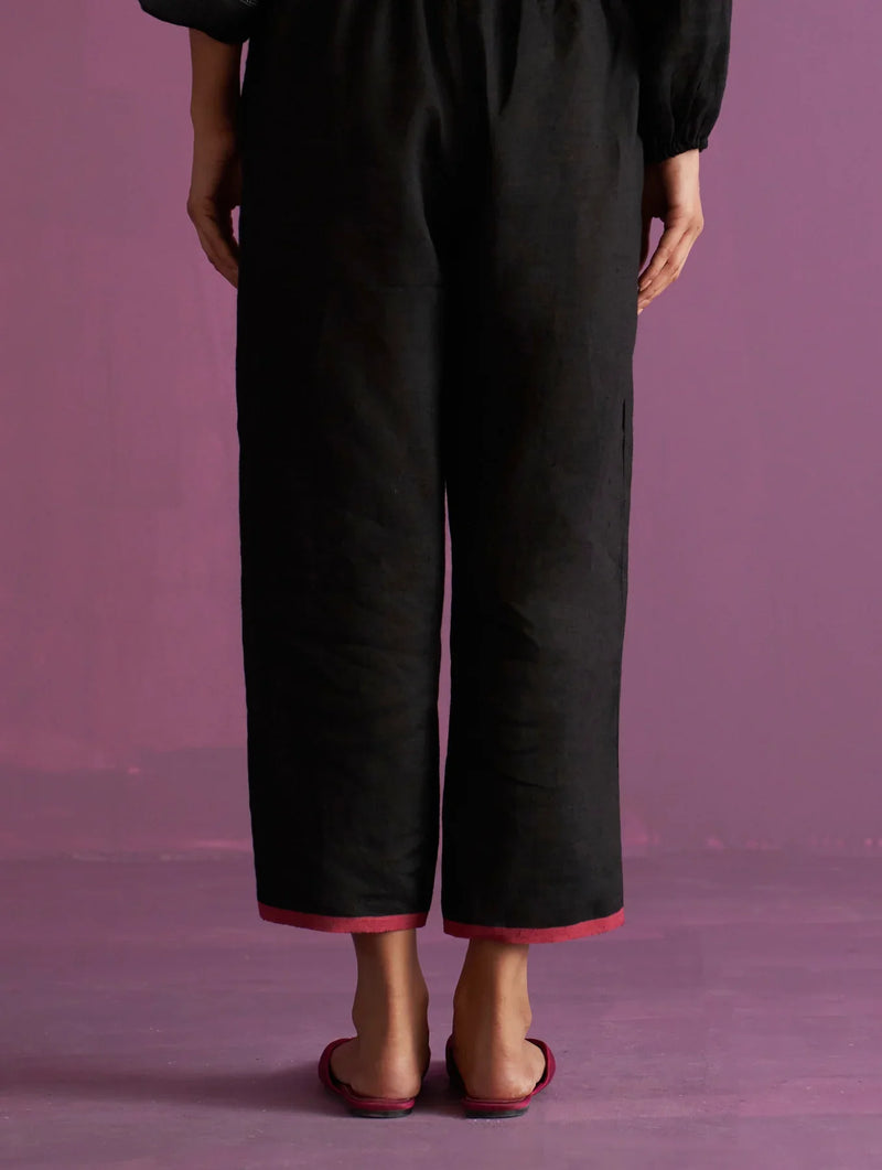 Ansa Tapered Linen Pant - Black by Manan in black color for women Worldwide