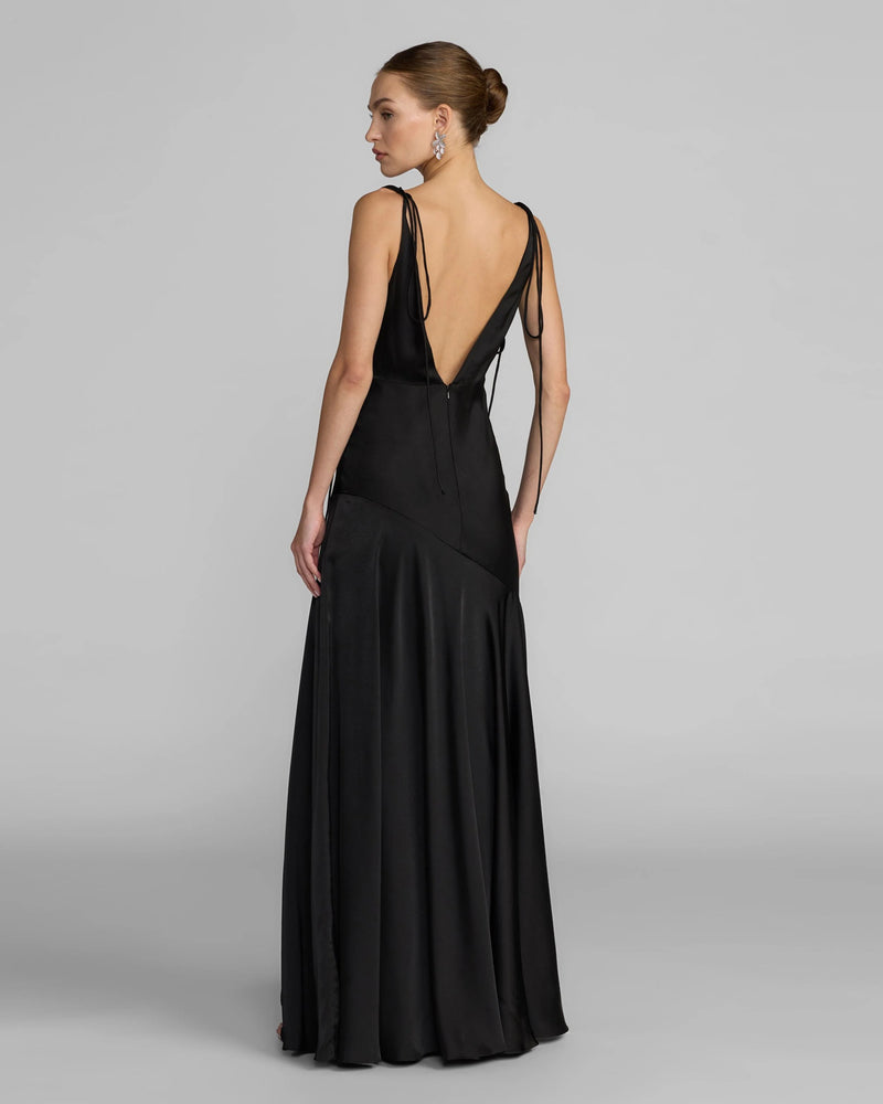 49914-Black Charmeuse Cowl Gown With Thin Bow Straps polyester evening-gowns by Mac Duggal in black for women Worldwide