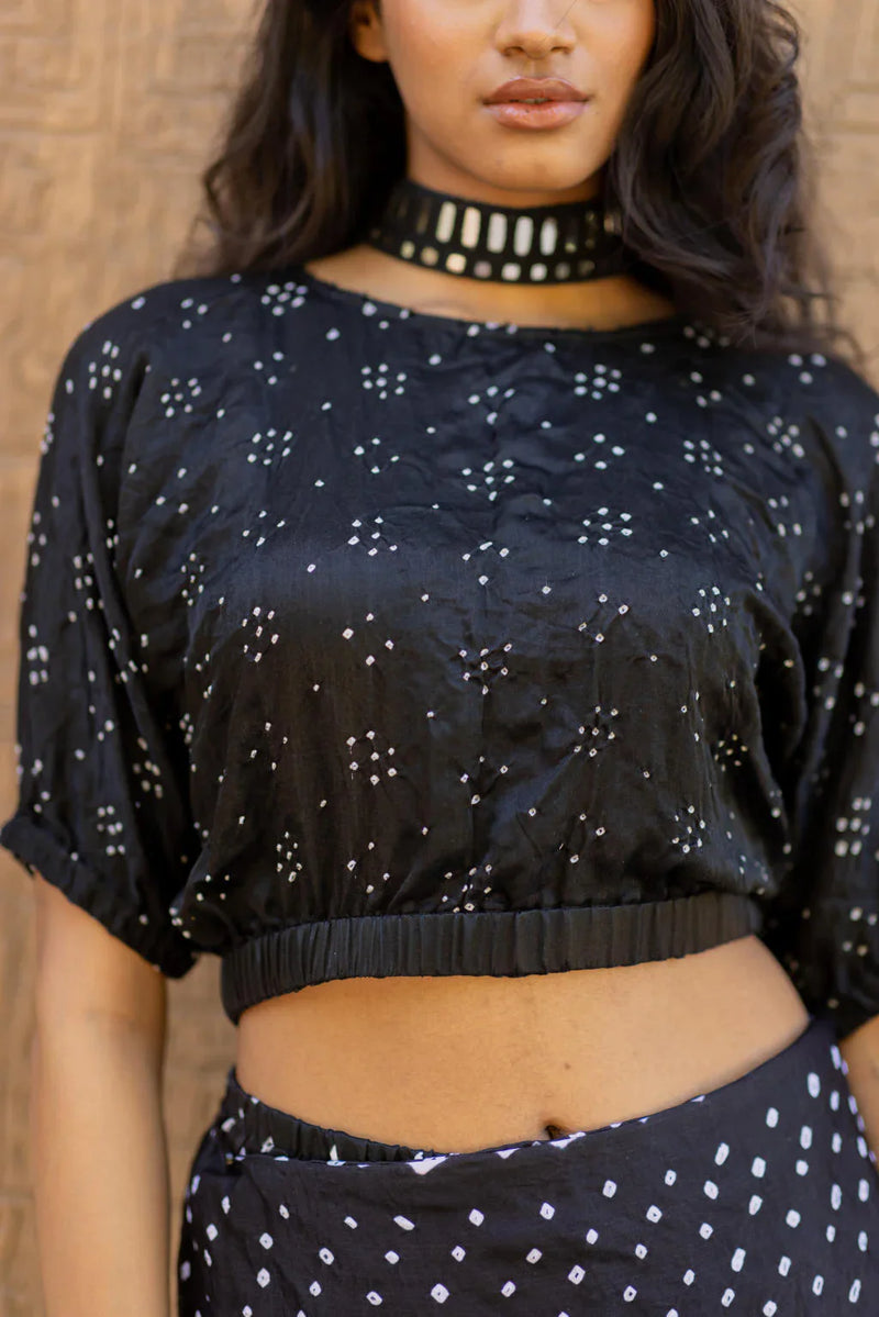 CROP TOP ELAS-BLACK silk by Dyelogue in black color for women Worldwide