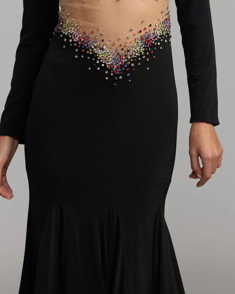 21432-Black Crystal Embellished Illusion Jersey Gown polyester evening-gowns by Mac Duggal in black for women Worldwide
