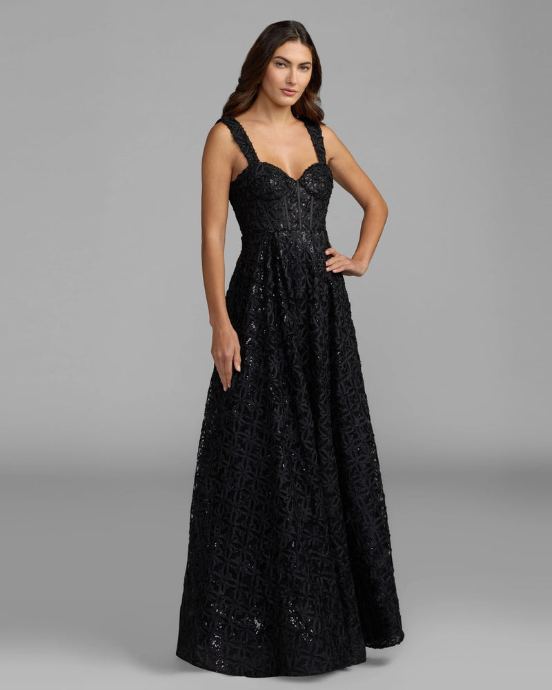 56286-Black Embellished Corset A Line Gown tulle evening-gowns by Mac Duggal in black for women Worldwide