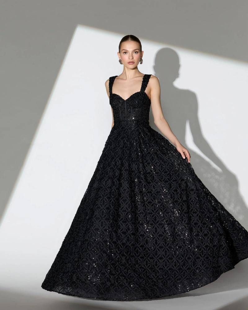 56286-Black Embellished Corset A Line Gown tulle evening-gowns by Mac Duggal in black for women Worldwide
