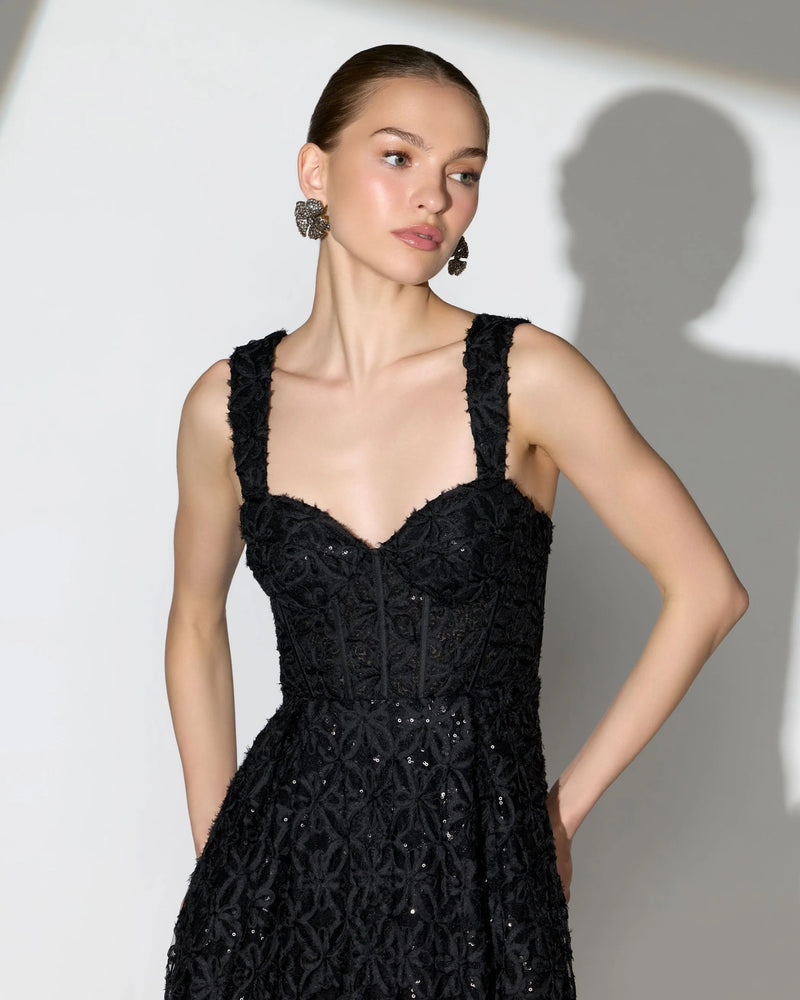 56286-Black Embellished Corset A Line Gown tulle evening-gowns by Mac Duggal in black for women Worldwide