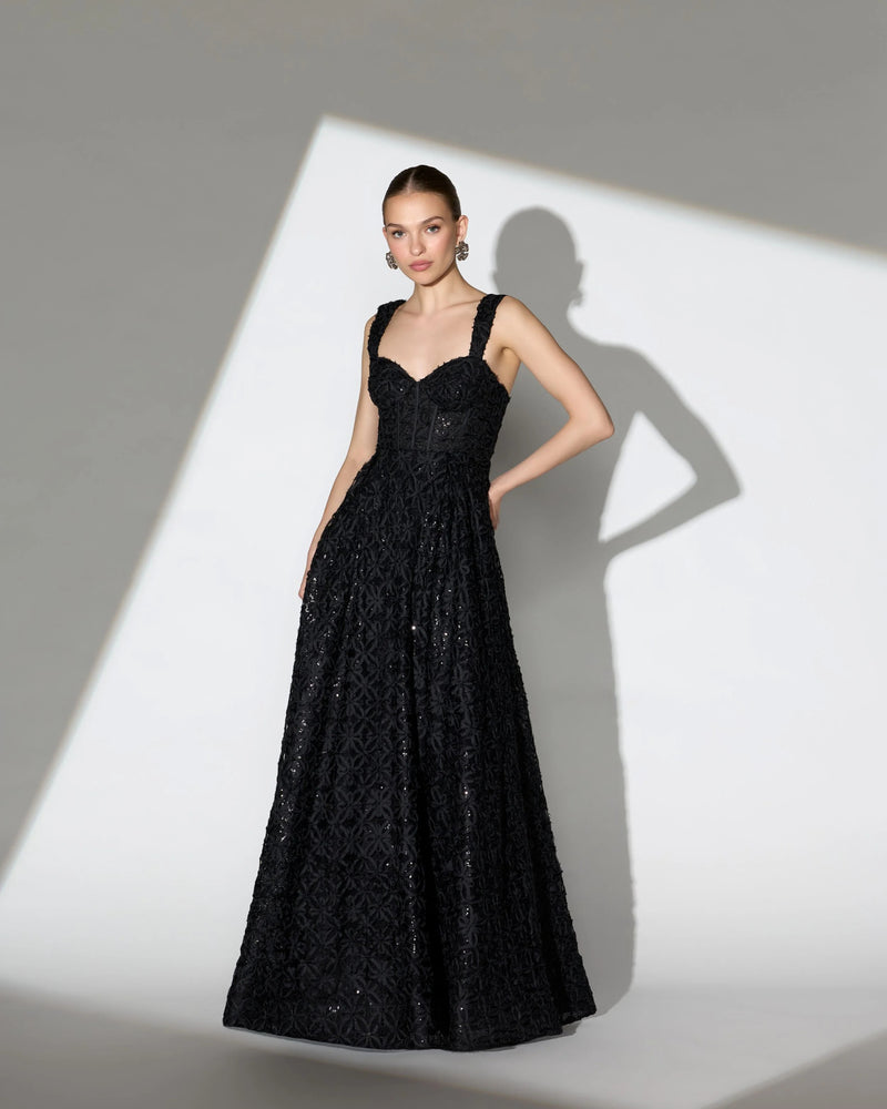 56286-Black Embellished Corset A Line Gown tulle evening-gowns by Mac Duggal in black for women Worldwide