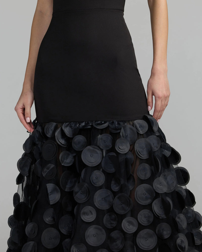 56462-Black Halter Neck 3D Floral Hem Gown polyester evening-gowns by Mac Duggal in black for women Worldwide