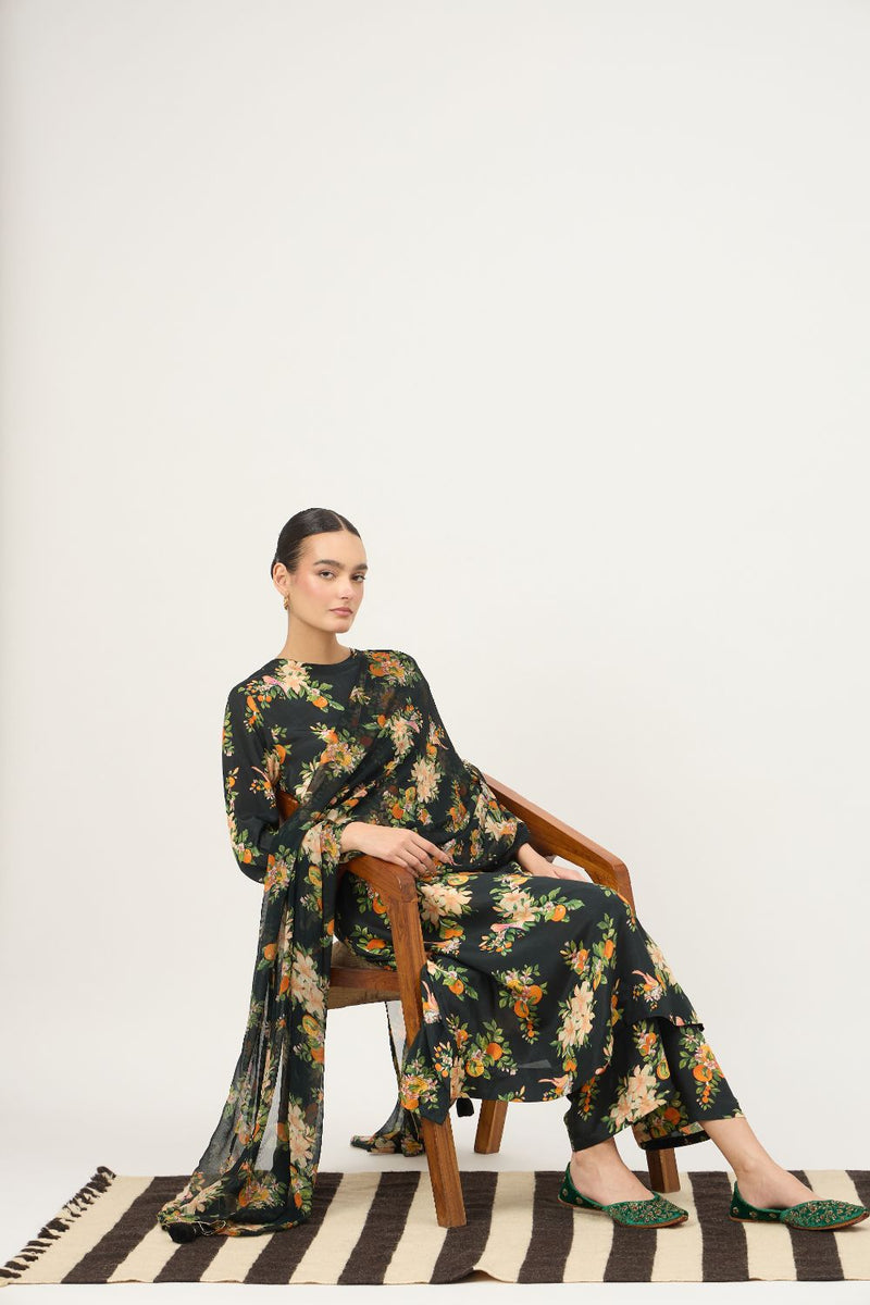 Black Narangi Habutai Set