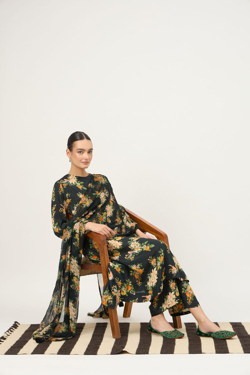 Black Narangi Habutai Set